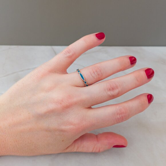 James Avery Sterling Cordoba Enamel Stacking Ring — Turquoise, Size 6.25 - Picture 9 of 12